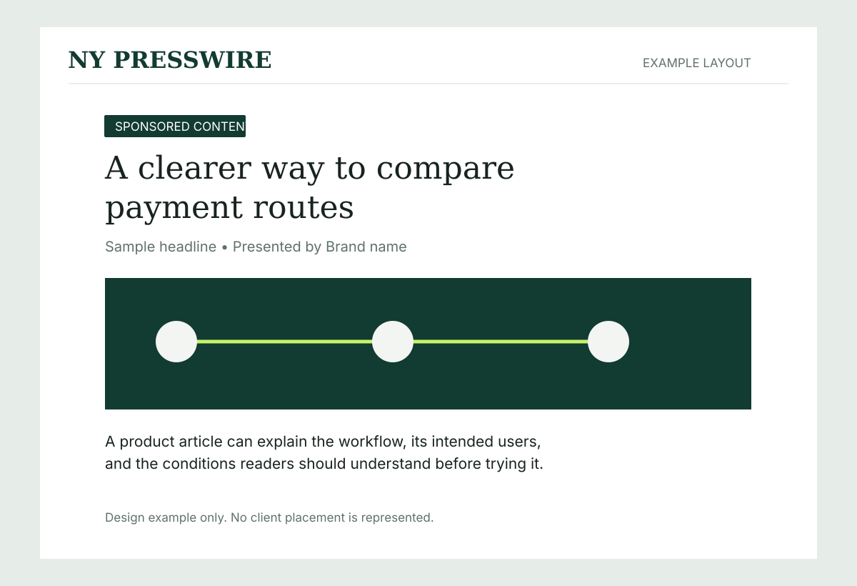 Example sponsored article layout with a visible sponsorship label and sample payment headline.